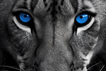 close up of a tiger with blue eyes- made with generative ai