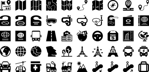Travel Icon Set Isolated Silhouette Solid Icons With Illustration, Set, Icon, Travel, Airplane, Vector, Tourism Infographic Simple Vector Illustration