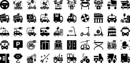 Transport Icon Set Isolated Silhouette Solid Icons With Vector, Travel, Set, Transport, Transportation, Icon, Symbol Infographic Simple Vector Illustration