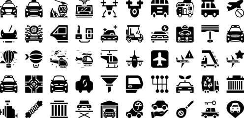 Transportation Icon Set Isolated Silhouette Solid Icons With Transportation, Symbol, Icon, Set, Vector, Travel, Transport Infographic Simple Vector Illustration