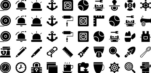 Utensil Icon Set Isolated Silhouette Solid Icons With Kitchen, Icon, Cooking, Symbol, Food, Vector, Set Infographic Simple Vector Illustration