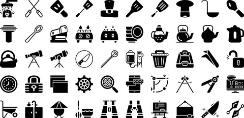 Utensil Icon Set Isolated Silhouette Solid Icons With Kitchen, Set, Food, Symbol, Icon, Vector, Cooking Infographic Simple Vector Illustration