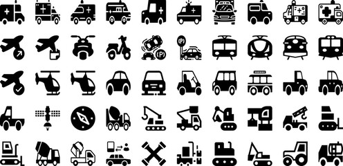 Vehicle Icon Set Isolated Silhouette Solid Icons With Line, Transportation, Vehicle, Car, Symbol, Icon, Transport Infographic Simple Vector Illustration