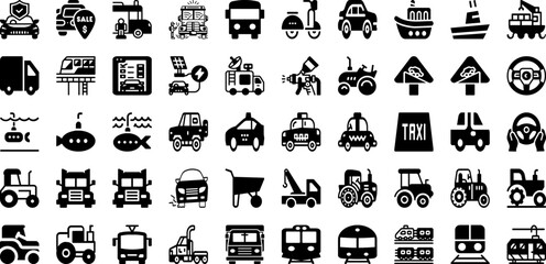 Vehicle Icon Set Isolated Silhouette Solid Icons With Car, Transportation, Vehicle, Icon, Line, Symbol, Transport Infographic Simple Vector Illustration