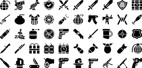 Weapon Icon Set Isolated Silhouette Solid Icons With Protection, Background, Warning, Concept, Risk, Icon, National Infographic Simple Vector Illustration