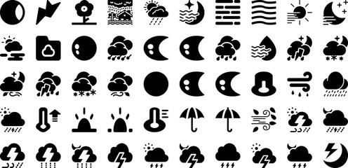 Weather Icon Set Isolated Silhouette Solid Icons With Symbol, Sky, Weather, Set, Sign, Icon, Vector Infographic Simple Vector Illustration
