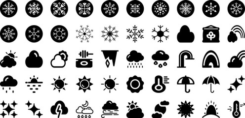 Weather Icon Set Isolated Silhouette Solid Icons With Symbol, Vector, Weather, Set, Sign, Icon, Sky Infographic Simple Vector Illustration