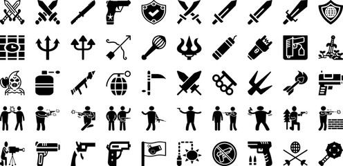 Weapon Icon Set Isolated Silhouette Solid Icons With Protection, Risk, Concept, National, Background, Warning, Icon Infographic Simple Vector Illustration