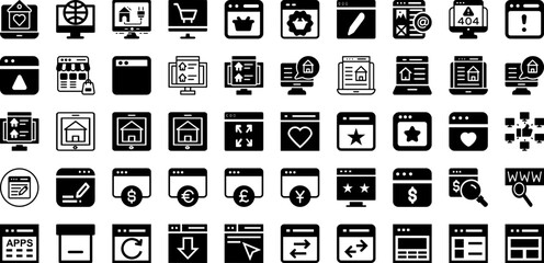 Website Icon Set Isolated Silhouette Solid Icons With Vector, Sign, Symbol, Web, Icon, Communication, Internet Infographic Simple Vector Illustration