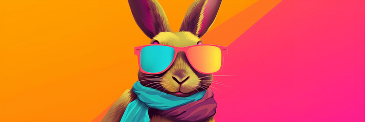 Cool bunny with sunglasses on colorful background (generative AI)