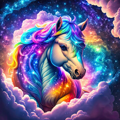 Obraz na płótnie Canvas Enchanting Celestial Horse On Clouds - Generated by Generative AI