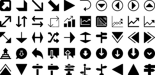 Arrow Icon Set Isolated Silhouette Solid Icons With Icon, Set, Arrow, Sign, Vector, Symbol, Collection Infographic Simple Vector Illustration