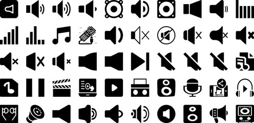 Audio Icon Set Isolated Silhouette Solid Icons With Symbol, Icon, Sound, Audio, Vector, Sign, Music Infographic Simple Vector Illustration