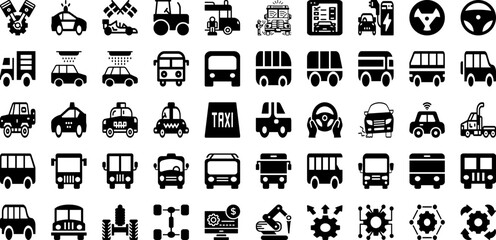Auto Icon Set Isolated Silhouette Solid Icons With Car, Vehicle, Transportation, Vector, Symbol, Icon, Auto Infographic Simple Vector Illustration