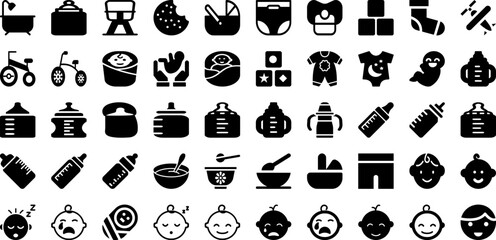 Baby Icon Set Isolated Silhouette Solid Icons With Girl, Child, Vector, Kid, Boy, Baby, Icon Infographic Simple Vector Illustration