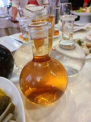 Strong alcoholic drinks on the festive table