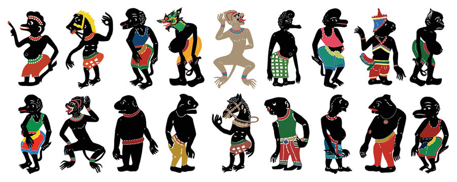 Nang Talung. Vector set of Thai shadow puppet traditional clothes.