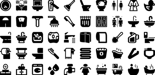 Bath Icon Set Isolated Silhouette Solid Icons With Vector, Outline, Sign, Line, Water, Icon, Bath Infographic Simple Vector Illustration