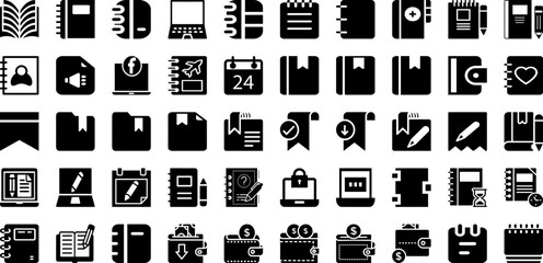 Book Icon Set Isolated Silhouette Solid Icons With Icon, Vector, Library, Education, Illustration, Book, Learning Infographic Simple Vector Illustration