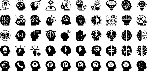 Brain Icon Set Isolated Silhouette Solid Icons With Icon, Human, Idea, Brain, Mind, Intelligence, Vector Infographic Simple Vector Illustration
