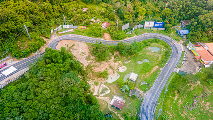 High angle view of natural disasters, landslides, roads before entering Patong in Phuket, Thailand.
