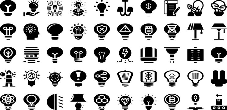 Bulb Icon Set Isolated Silhouette Solid Icons With Symbol, Bulb, Light, Power, Energy, Icon, Electric Infographic Simple Vector Illustration