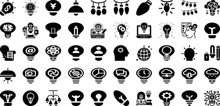 Bulb Icon Set Isolated Silhouette Solid Icons With Power, Symbol, Icon, Electric, Energy, Bulb, Light Infographic Simple Vector Illustration