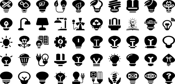 Bulb Icon Set Isolated Silhouette Solid Icons With Bulb, Icon, Light, Symbol, Electric, Power, Energy Infographic Simple Vector Illustration