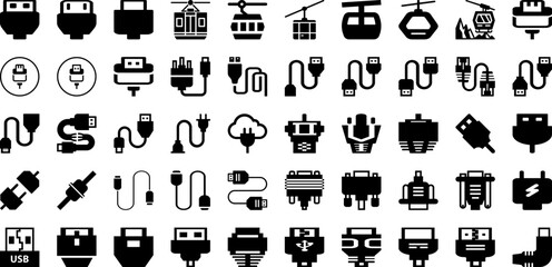 Cable Icon Set Isolated Silhouette Solid Icons With Power, Cable, Technology, Vector, Icon, Symbol, Sign Infographic Simple Vector Illustration