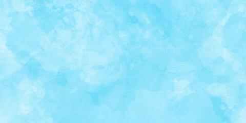 Abstract blurry and stained soft sky blue Classic hand-painted aquarelle watercolor background with watercolor splashes used as presentation, greeting, card, poster, template and invitation.