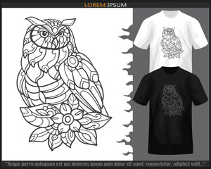 Owl bird mandala arts isolated on black and white t shirt.