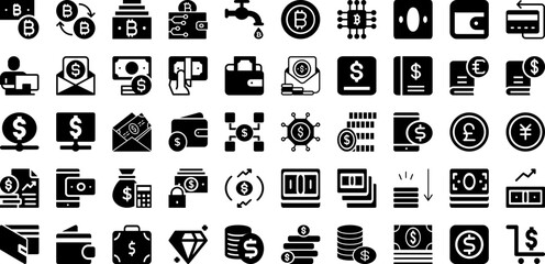 Cash Icon Set Isolated Silhouette Solid Icons With Payment, Cash, Symbol, Business, Vector, Dollar, Money Infographic Simple Vector Illustration