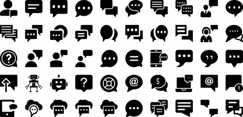 Chat Icon Set Isolated Silhouette Solid Icons With Communication, Sign, Icon, Message, Chat, Symbol, Vector Infographic Simple Vector Illustration