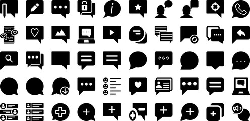 Chat Icon Set Isolated Silhouette Solid Icons With Chat, Symbol, Icon, Sign, Vector, Message, Communication Infographic Simple Vector Illustration