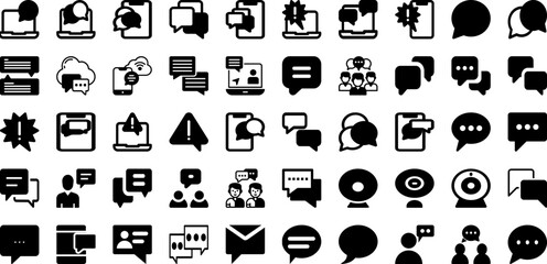 Chat Icon Set Isolated Silhouette Solid Icons With Communication, Sign, Message, Symbol, Vector, Icon, Chat Infographic Simple Vector Illustration