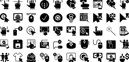 Click Icon Set Isolated Silhouette Solid Icons With Vector, Cursor, Internet, Click, Icon, Sign, Pointer Infographic Simple Vector Illustration