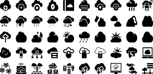 Cloud Icon Set Isolated Silhouette Solid Icons With Internet, Cloud, Vector, Icon, Technology, Web, Symbol Infographic Simple Vector Illustration