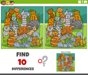 differences game with comic cats animal characters group