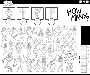 how many cartoon pirates counting task coloring page