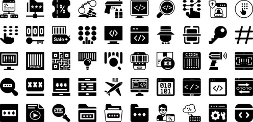 Code Icon Set Isolated Silhouette Solid Icons With Sign, Code, Technology, Symbol, Vector, Digital, Icon Infographic Simple Vector Illustration