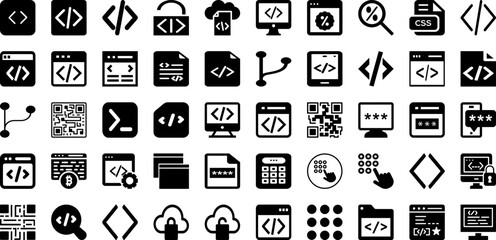 Code Icon Set Isolated Silhouette Solid Icons With Icon, Vector, Code, Technology, Sign, Digital, Symbol Infographic Simple Vector Illustration