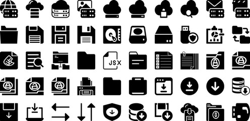Data Icon Set Isolated Silhouette Solid Icons With Vector, Icon, Symbol, Set, Technology, Computer, Data Infographic Simple Vector Illustration