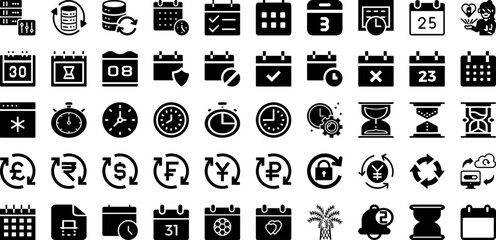 Date Icon Set Isolated Silhouette Solid Icons With Time, Calendar, Sign, Icon, Business, Symbol, Date Infographic Simple Vector Illustration