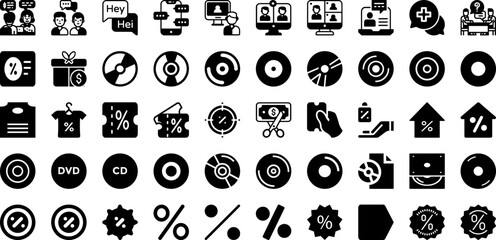 Disc Icon Set Isolated Silhouette Solid Icons With Sound, Technology, Icon, Disc, Symbol, Vector, Illustration Infographic Simple Vector Illustration