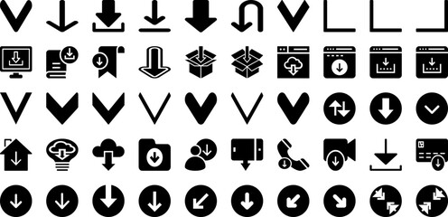 Down Icon Set Isolated Silhouette Solid Icons With Up, Symbol, Down, Line, Icon, Sign, Web Infographic Simple Vector Illustration