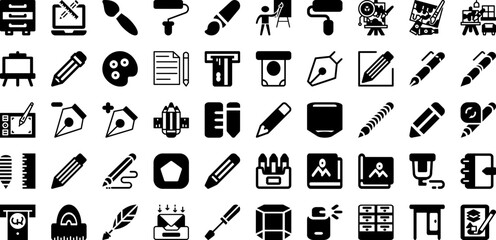 Draw Icon Set Isolated Silhouette Solid Icons With Illustration, Vector, Symbol, Drawing, Sign, Design, Icon Infographic Simple Vector Illustration