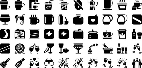 Drink Icon Set Isolated Silhouette Solid Icons With Glass, Cocktail, Vector, Drink, Alcohol, Water, Icon Infographic Simple Vector Illustration