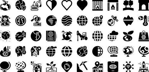 Earth Icon Set Isolated Silhouette Solid Icons With Global, World, Icon, Map, Vector, Globe, Earth Infographic Simple Vector Illustration