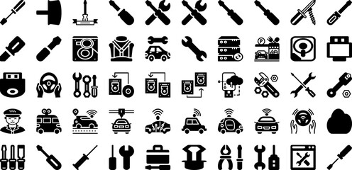 Drive Icon Set Isolated Silhouette Solid Icons With Vector, Car, Auto, Icon, Symbol, Vehicle, Drive Infographic Simple Vector Illustration