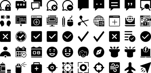Face Icon Set Isolated Silhouette Solid Icons With Face, Set, Illustration, Symbol, Isolated, Icon, Vector Infographic Simple Vector Illustration